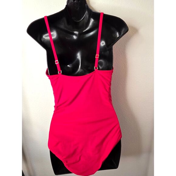 La Blanca Ruched One Piece Swimsuit Padded Cups Red Size 10 - Picture 5 of 11